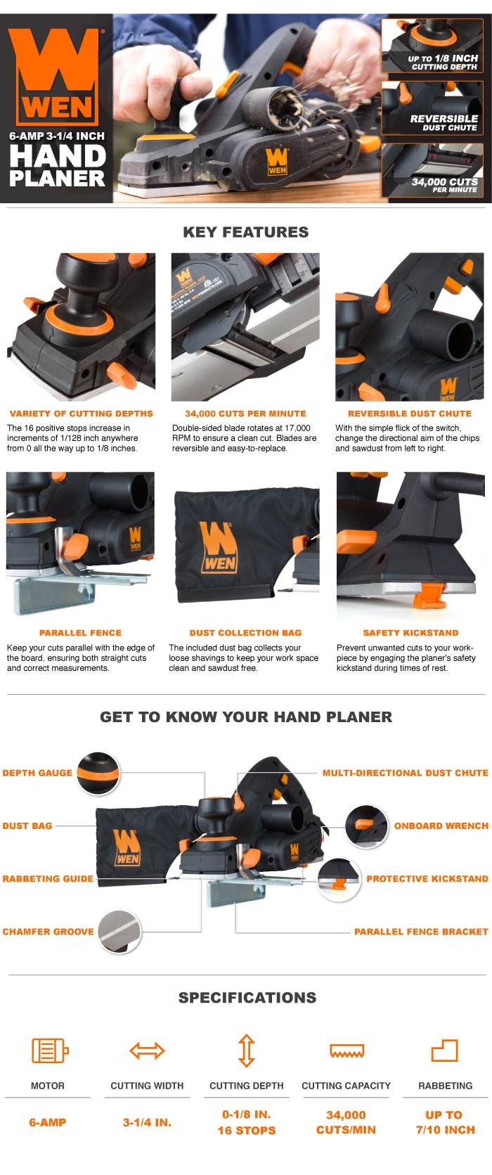 WEN 6 Amp 31/4 in. Corded Hand Planer 6530 The Home Depot